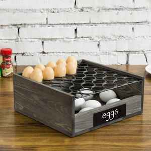 Farmhouse Wooden Egg Holder Rack with Rolling <b>Metal</b> <b>Grid</b> Drawer, Large Capacity Egg Storage Organizer for Kitchen Counter - Product Image 1