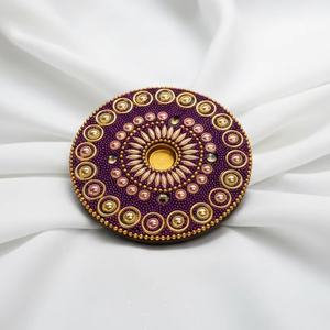 Porte-encens rond en pierre fait main pour cônes et bâtonnets – Brûleur d'encens décoratif de Noël | Décoration d'intérieur ronde faite à la main Round-ISRH3 - Product Image 1