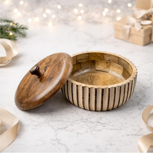 Tazón de Madera para Servir Chapati y Roti, Diseño Artístico, de Madera de Mango, para el Hogar y Restaurantes, También como Caja para Joyas - Product Image 3