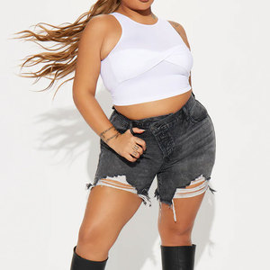 <b>Jean</b> Shorts for <b>Women</b> Trendy High Waisted Seamed Front Stretchy Denim Shorts with Cut Off Frayed Hem Casual Summer Style - Product Image 3