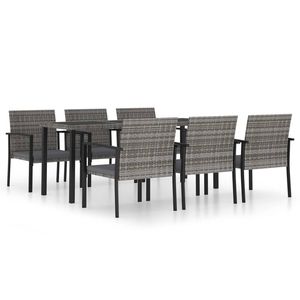 Ensemble de salle à manger pour patio en polyrotin gris et noir avec table en acier thermolaqué et verre – Mobilier d'extérieur élégant - Product Image 2