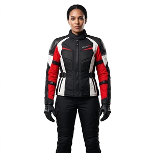 Chaqueta de Motocicleta para Mujer KhumBro, Diseño Color Block Rojo, Negro y Blanco, para Carreras y Conducción - Product Image 1