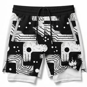 Men's MMA Training Shorts 2-in-1 With Compression Layer Quick Dry Printed Polyester Fight Shorts For Adults Regular Fit - Product Image 3