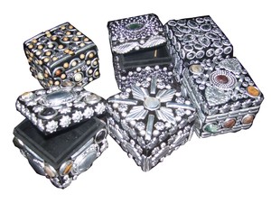 Black Nickel Plated Zinc Alloy <b>Rectangular</b> Tie Clip Agate Stones Antique Design Folk Art Collectible Embossing Printed - Product Image 3