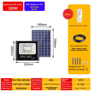 Projecteur solaire LED extérieur de haute qualité 200W IP67 ABS certifié CE 6000K Lumière du jour 50000 heures de durée de vie Jardin Facile - Product Image 6