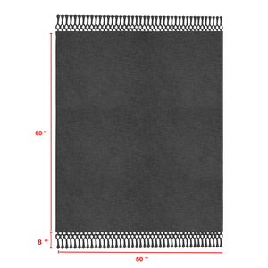 Export Quality Solid Grey Color Cotton Throw <b>Blanket</b> With Tassels Design Eco Friendly Custom Throw All Season Use. - Product Image 5