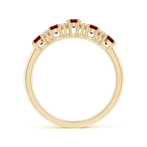 Bague de mariage demi-éternité en or massif 14 carats, sertie de cinq pierres de rubis et de diamants taille ovale, bijoux fins faits à la main - Product Image 5