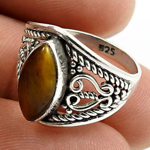 925 Sterling <b>Silver</b> <b>Ring</b> With Marquise Cut Bezel <b>Set</b> Tiger-Eye Gemstone Fashionable Boho <b>Ring</b> For Women ODM OEM Bulk Supplier - Product Image 2