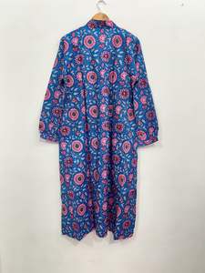 Vestido Kaftan Floral Boho, Túnica Étnica de Algodón con Estampado a Mano - Product Image 6