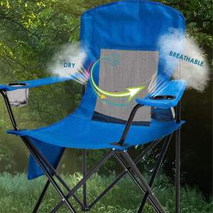 Blue <b>Folding</b> Camping Chair – Outdoor Chair with Cup Holders & Breathable Mesh Back - Product Image 2