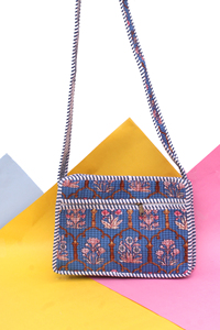 Hand Block Print <b>Quilted</b> Cotton Crossbody Bag Indian Floral Sling Purse with Striped Trim - Product Image 6