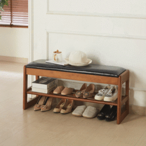 Sgabello Portascarpe in Legno Durevole da 40 Pollici con Cuscinetti in PU, Scarpiera a 2 Livelli con Panca d'Ingresso e Contenitori - Product Image 2
