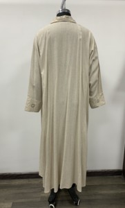 Vintage Linen Maxi Dress With Shawl Collar Embroidery <b>Three</b> Quarter Sleeve Loose Fit All Seasons Casual Wear - Product Image 2