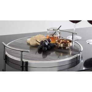 Plateau de service rectangulaire de style européen avec poignées de cadre en métal miroir décoratif imprimé or/argent pour usage domestique - Product Image 3