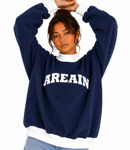 Sudadera Oversize de Cuello Alto para Mujer, Color Sólido, 100% Algodón, Transpirable, Ligera, con Logotipo Personalizado - Product Image 1