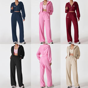 Conjunto Deportivo Personalizado para Mujer, de Alta Calidad, con Sudadera Corta con Cierre, Pantalones Deportivos, Conjunto de Top Halter y Bra para Fitness y Yoga - Product Image 3