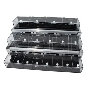 Custom size 3 tiers table top acrylic snake gecko reptile display cases with lock stand reptile expo display for reptile show