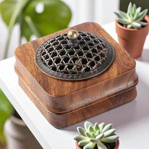 Custom Wooden Incense Censer Holder With Intricate Cutout Pattern And Metal Insert For Aromatherapy Yoga And Spiritual Use - Product Image 4
