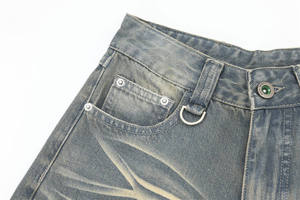 Pantalones Cortos de Mezclilla de Algodón Lavado Oscuro, Estilo Vintage, Holgados y Desgastados, Personalizados, para Hombre, Moda Urbana de Verano - Product Image 3