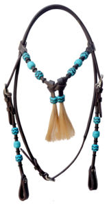 บังเหียนม้าหนังสีน้ำตาล หัวบังเหียนทำจากหนังดิบสีเทอร์ควอยซ์ ถักด้วยมือ ปรับได้ พร้อมปมแบบ Futurity และพู่หนังยาว 90 นิ้ว จำนวน 25 ชิ้น - Product Image 4