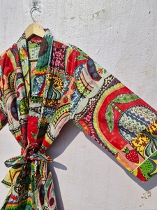 ชุดกิโมโนผ้าฝ้ายลายดอกไม้สำหรับผู้หญิง ชุดคลุมกิโมโนสไตล์โบฮีเมียน ชุดคลุมอาบน้ำน้ำหนักเบาสำหรับฤดูร้อน ชุดคลุมชายหาด ชุดลำลอง ชุดเดรสแบบพัน - Product Image 2