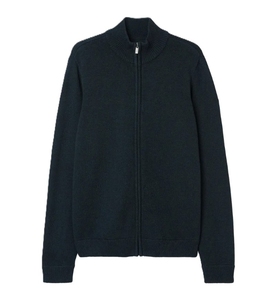 Suéter Negro de Punto Acanalado con Cierre para Mujer, Manga Larga, Cuello Alto, Diseño Minimalista, Poliéster y Algodón, para Otoño - Product Image 3