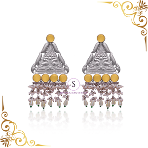 Antique Silver Oxidized Heavy Long Earrings Ethnic Style Stone Jewelry Women Brass Material Gold Wedding Party Suitable <b>Gift</b> - Product Image 6