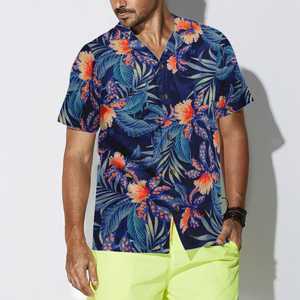 Chemise Hawaïenne Homme Manches Courtes Imprimé Feuilles Tropicales Noir Vert Tenue Hiver Vacances Respirante Écologique Anti-Boulochage - Product Image 1