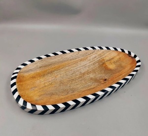 Food Grade Wooden Serving <b>Tray</b> Platter With Resin Stripe Design Personalized For Restaurants <b>Breakfast</b> <b>Tray</b> Households Item - Product Image 5