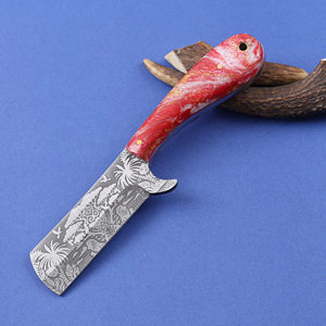 Couteau de chasse artisanal en acier Damas, modèle Bull Cutter, couteau à dépecer de type cowboy, à lame pleine, avec étui en cuir, support OEM - Vente chaude - Product Image 4