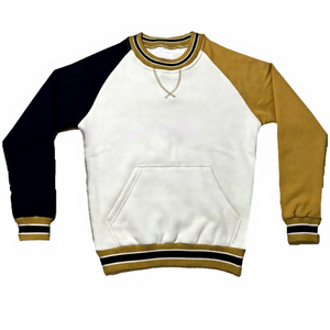 Sudadera personalizada OEM de invierno con diseño de patrón, cuello redondo, manga bicolor y forro polar de algodón. - Product Image 1