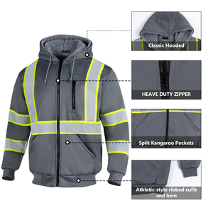 Breathable Reflective Safety Jacket High Vis Reflective Striping <b>Construction</b> Site Workwear Lightweight Zip Up Utility Safety - Product Image 4