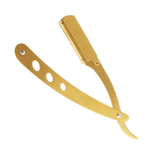 Navaja de Afeitar Recta Dorada, Navaja de Afeitar Profesional de Metal para Hombre, Acero Inoxidable, Herramienta de Peluquería para el Cuidado de la Barba - Product Image 1