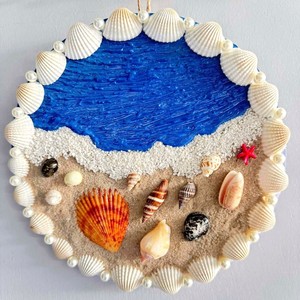 งานศิลปะตกแต่งบ้านริมชายหาด งานฝีมือประดิษฐ์ ของตกแต่งบนโต๊ะ งานศิลปะภาพประกอบเปลือกหอย - Product Image 1