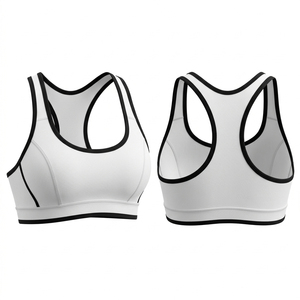 Sujetador deportivo de yoga para mujer con espalda cruzada y contorno en contraste, soporte medio, para gimnasio y fitness, de algodón y poliéster - Product Image 5