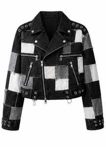 Veste en jean pour femme, col rabattu, manches longues, color block - Product Image 6