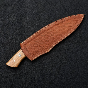 Couteau de chef artisanal sur mesure, extra-affûté, en acier Damas forgé, manche en bois, étui en cuir, lame de 7 pouces - Product Image 6