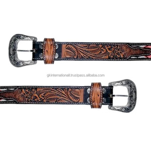 Western Diamond Beaded <b>Leather</b> Belt Cowboy Vintage Embroidery Unisex Western <b>Leather</b> <b>Tooling</b> Belt - Product Image 5