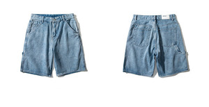 <b>Drawstring</b> Denim Shorts Ripped Faded Wash Relaxed Straight Leg Streetwear Vintage Style Knee Length Casual Summer Wear Shorts - Product Image 4