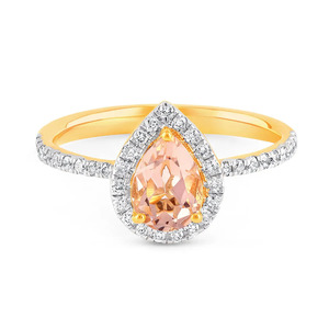 Peach Pear Shape Halo Diamond Gold Ring - Product Image 2
