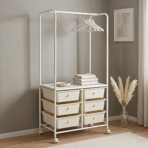 Modern Metal Clothing Organizer with 6 <b>Drawers</b> and Hanger Rack <b>for</b> Bedroom Closet <b>Storage</b> - Product Image 2