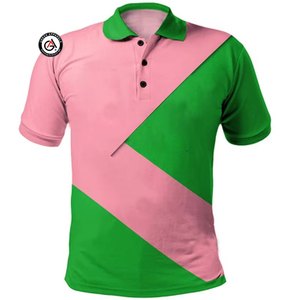 Polo avec logo brodé rose et vert pour femme sur mesure | Polos en coton vert rose avec broderie de sororité pour femme - Product Image 6