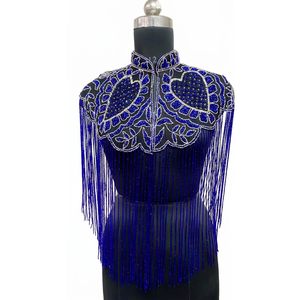 Royal Blue Thin Chiffon Beaded Fringe Cape Sequin Embroidered Shoulder Wrap Women Evening Party Fashion Statement Accessory - Product Image 1