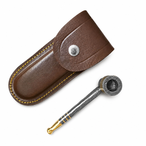 Jexmoo Pipa de Fumar Reutilizable de Acero de Damasco de Lujo Hecha a Mano con Funda de Cuero, Regalo para Papá, Esposo, Novio - Product Image 2