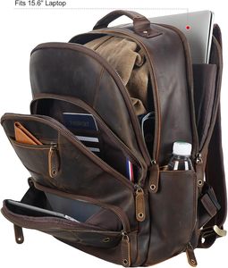 Mochila de Viaje de Cuero para Portátil para Hombre, Compatible con Computadoras de 15.6 y 16 Pulgadas, Estilo Vintage, para Negocios, Trabajo, Viajes Cortos, Campamento - Product Image 5