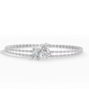 IGI Certified Lab Grown Diamond Toi Et Moi <b>Bracelet</b> | Pear & Emerald Cut Double Strand 10K Gold Luxury Fine Jewelry For Women - Product Image 3