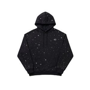 เสื้อฮู้ดผู้ชายประดับเพชรเทียม 400 GSM เสื้อฮู้ดวิบวับสำหรับผู้ชาย สีดำ สตรีทแวร์ แบบสวมหัว ผลิตตามสั่ง OEM แฟชั่น - Product Image 4