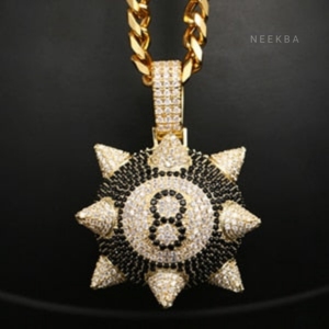 Colgante de Bola 8 con Púas - Colgante de Moissanita Totalmente Engastado en Plata 925, Colgante Hiphop de Moissanita Hecho a Mano por Artesano Indio - Product Image 4