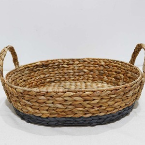 New Design Round <b>Serving</b> <b>Tray</b> Basket with Two Tone <b>Black</b> Bottom and Braided Handles for Home Decor - Product Image 1