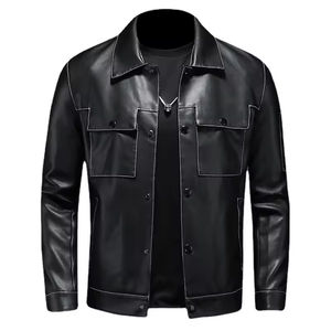 Blouson en cuir streetwear pour homme 2026, personnalisé, à capuche, col montant, couleur unie, style décontracté, tendance - Product Image 2